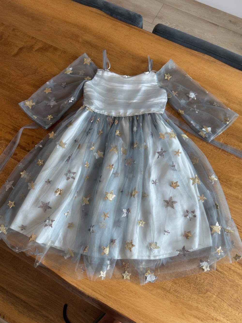 Silver Star Embellished Girls Special Occassion Tulle Dress